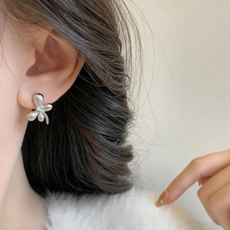 Women's Butterfly Simple Silver Ball Earrings