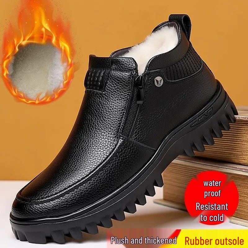 Men's Winter Plush Fleece High-Top Leather Shoes
