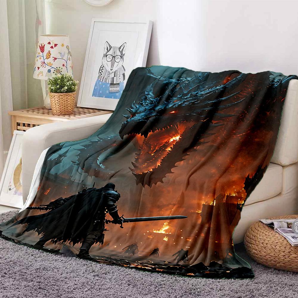 1pc Dragon Fantasy Blanket, Lightweight Flannel Throw Blanket For Sofa, Bed, Travel, Camping, Living Room, Office, Couch, Chair, And Bed