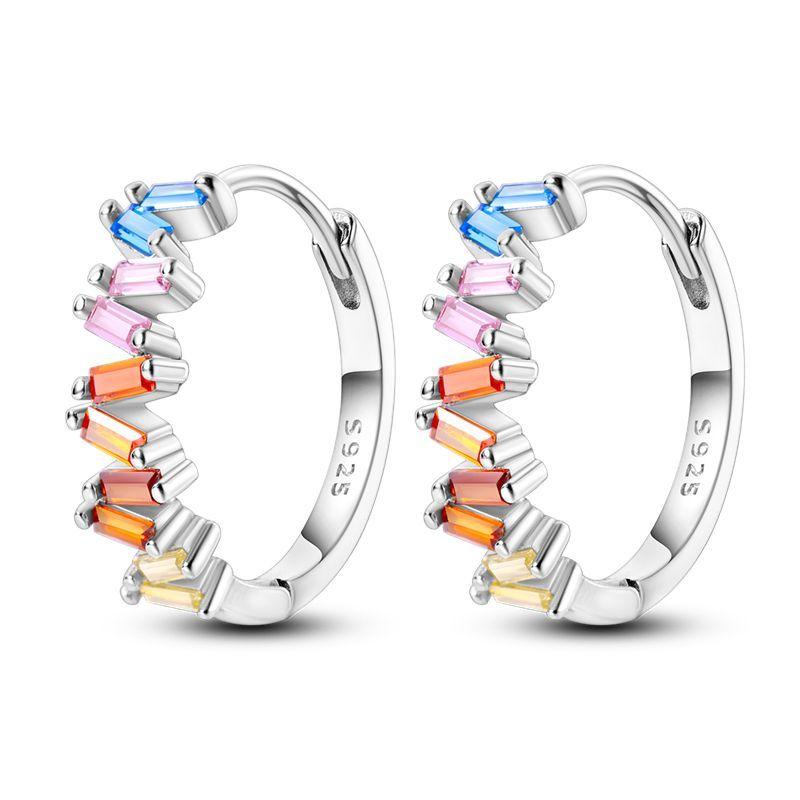 Classic Earrings 925 Silver Colorful CZ Hoop Earrings for Women Birthday Party Wedding Engagemen Gift Jewelry