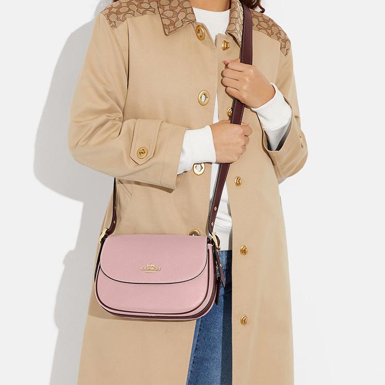 Coach Macie 23 Flap Closure Pebble Leather Saddle Bag Women Shoulder Bag Pink CF383-IMV2G