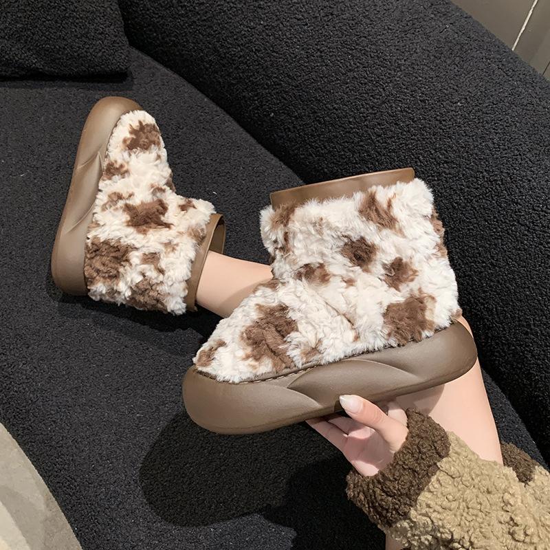 New Style Cotton Shoes with Thick-soled Heels, Anti-slip Cotton Shoes and Fleece Snow Boots for Women