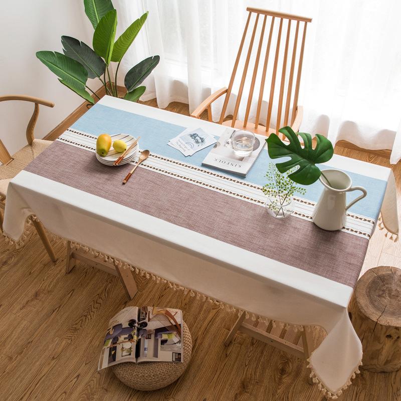 

Cotton Linen Tablecloth Waterproof Anti-Scalding Table Mat Thickened Tassel Tablecloth Tpu Coated Wash Free Oil Proof Tablecover 90x140cm