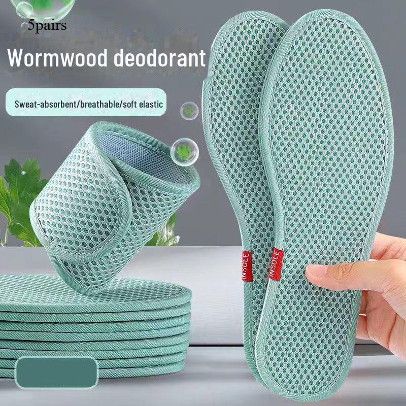 Wormwood Deodorant Insoles - Sweat-Absorbent, Breathable, and Soft Elastic (5 Pairs)
