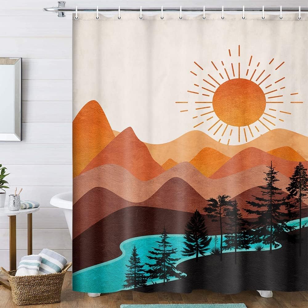 Rustic Farmhouse Floral Shower Curtain Purple Teal Daisy Flowers Butterfly Abstract Bathroom Curtain Country Farm Turquoise Blue