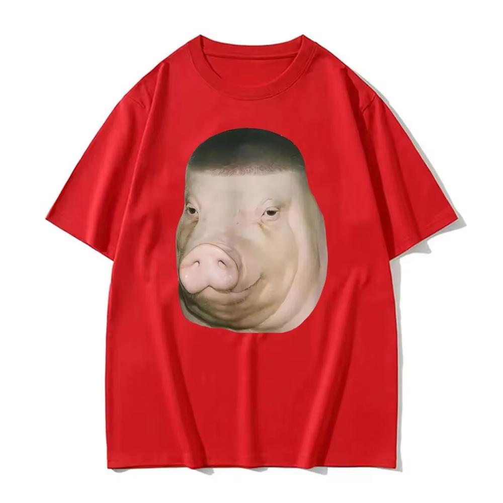 Wig Pig Gradient Buzz Cut Funny Hairstyle Emoji Tshirt Retro Womens Humorous Tshirt Summer Streetwear Graphic T Shirts Y2K