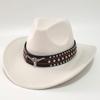 Felt Tibetan Style Top Hat Wide Brim Studded Leather Cap New Jazz Fedora Hats  Women