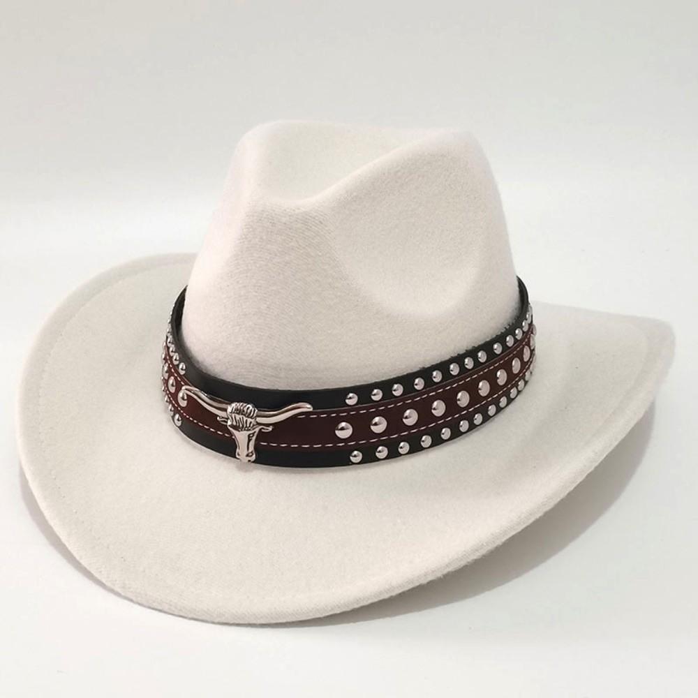 Felt Tibetan Style Top Hat Wide Brim Studded Leather Cap New Jazz Fedora Hats Women