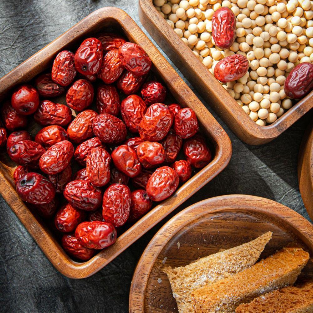 Candy Plate Japanese Style Wooden Fruit Tray Natural Round/Square Snack Tray Durable Stackable Tray Afternoon Tea