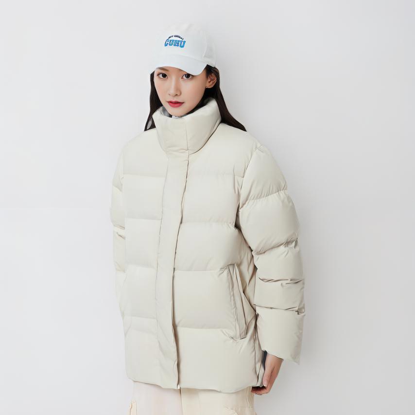 Anta Solid Color Zipper Stand Collar Comfortable Breathable Versatile Casual Down Jacket Women Outerwear White-Tea 162447915-3