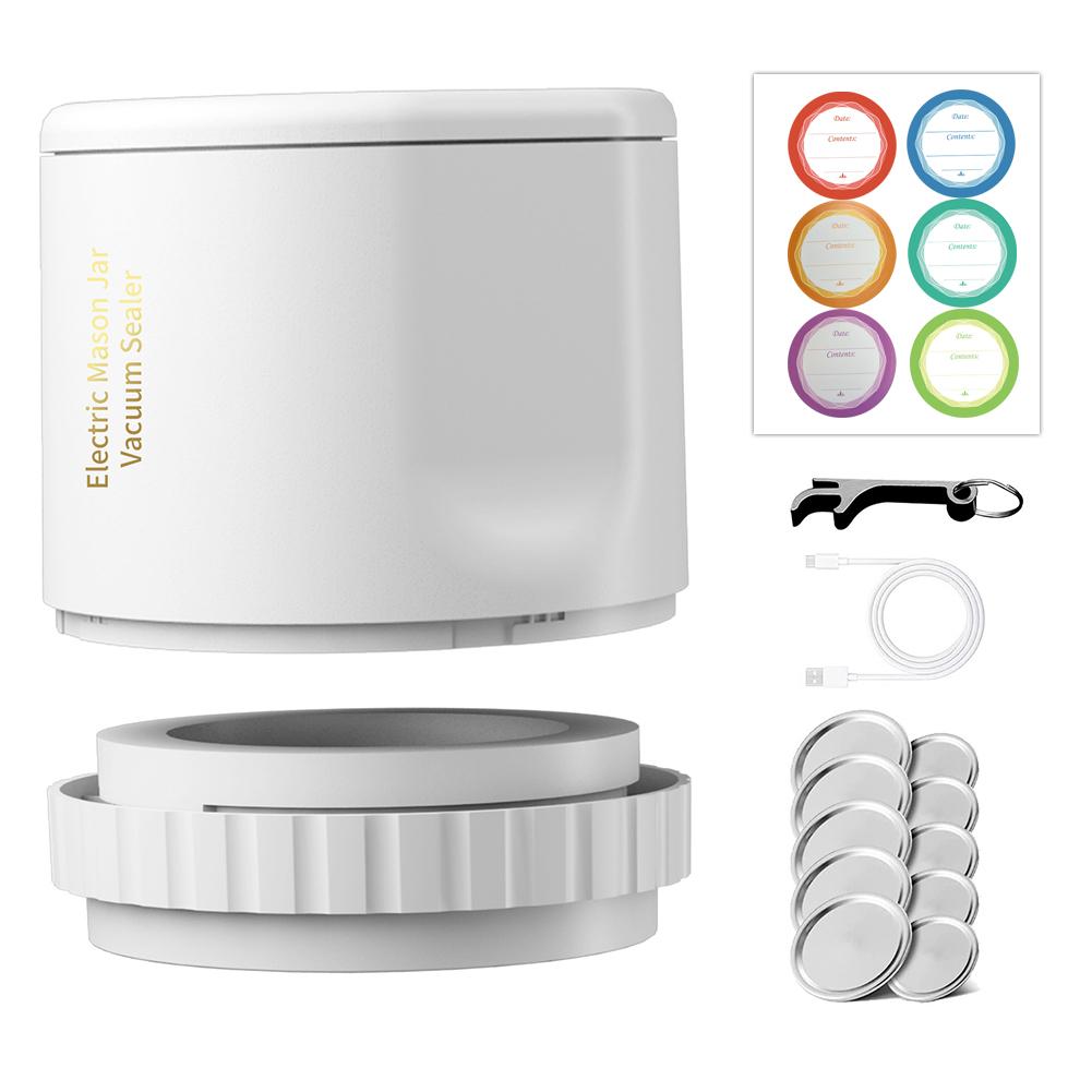 

Вакуумный упаковщик для банок, 10 крышек, электрический вакуумный упаковщик для банок, комплект постоянного тока 5 В, универсальный упаковщик для банок Мейсона с горлышком и обычными крышками белый