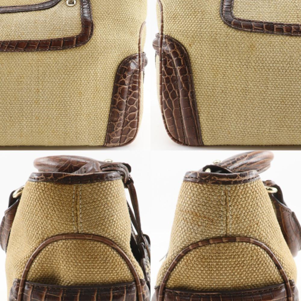 CELINE Boogie bag Handbag triomphe charm Brown straw/Embossed Leather Women Used