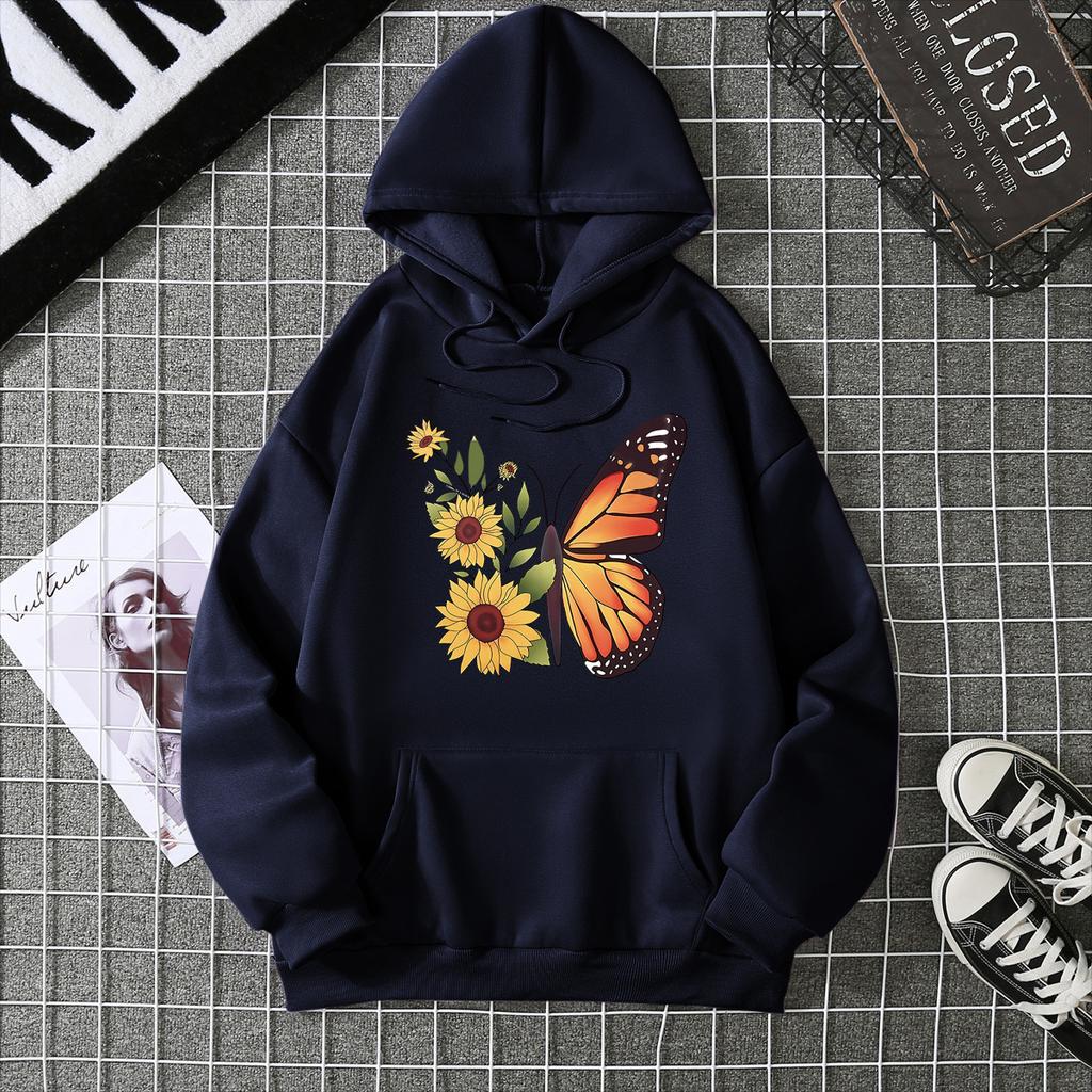 2025 autumn and winter fleece women's sweater threaded cuffs hem loose thermal hooded