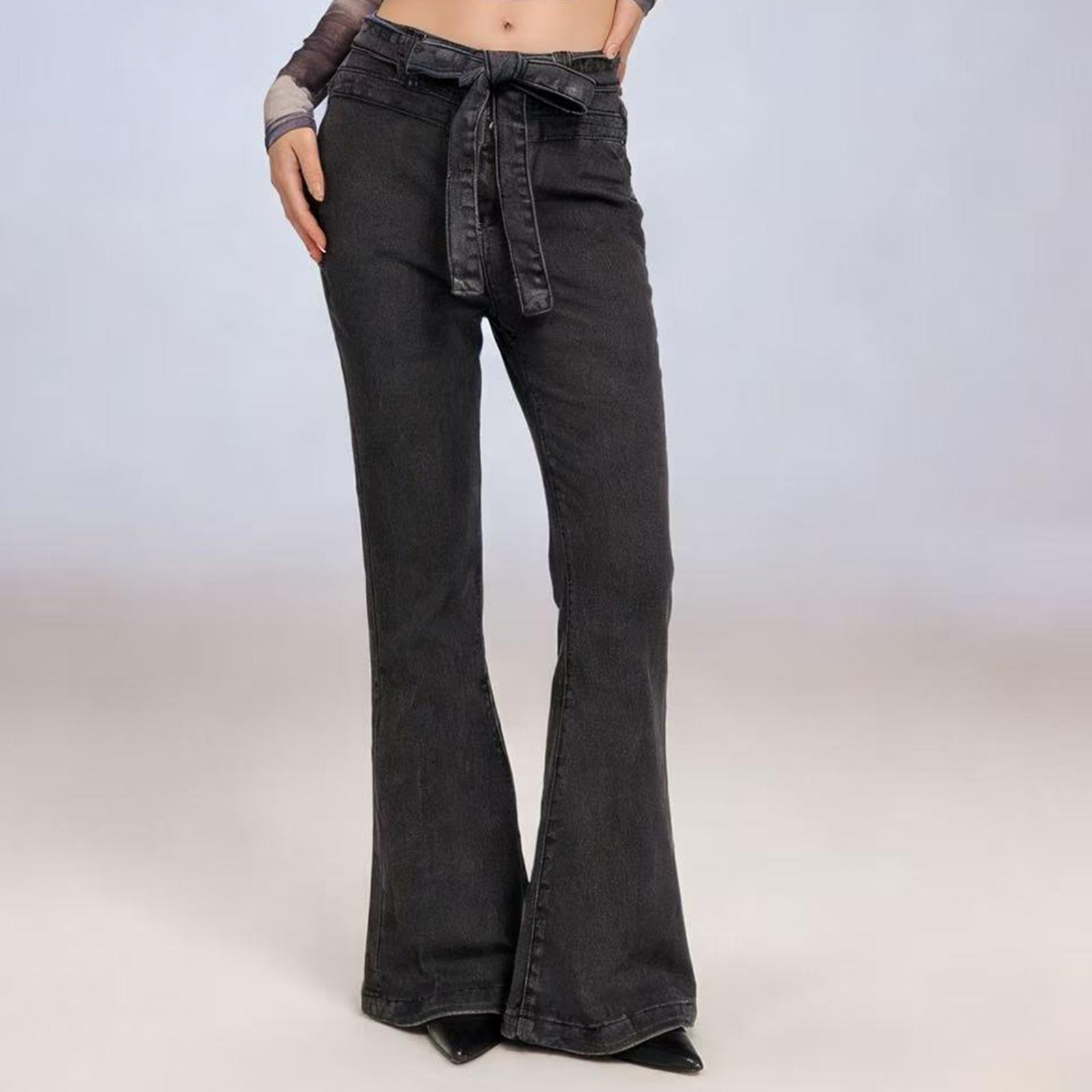 

Женские джинсы средней эластичности, модные джинсовые брюки прямого кроя с карманами XL чёрный