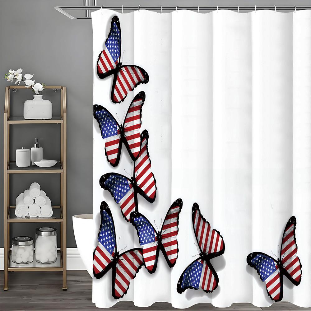 

Butterfly Shower Curtain with Flag Pattern, Bathroom Decorative Shower Curtain, Waterproof Shower Curtain with Hooks 90*180cm