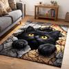 Black Cat 3D Crack Ground Area Rug Cute Peeking Kitty Floor Mat, Optical Illusion Pet Lover Decor Non-Slip Printed Home Carpet