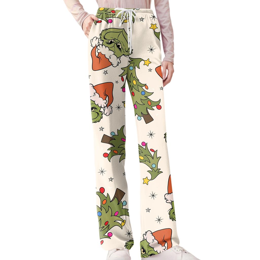 Womens Pajama Pants Sleepwear Casual Drawstring Elastic Waist Pants Comfy Straight Yoga Loose Trousers