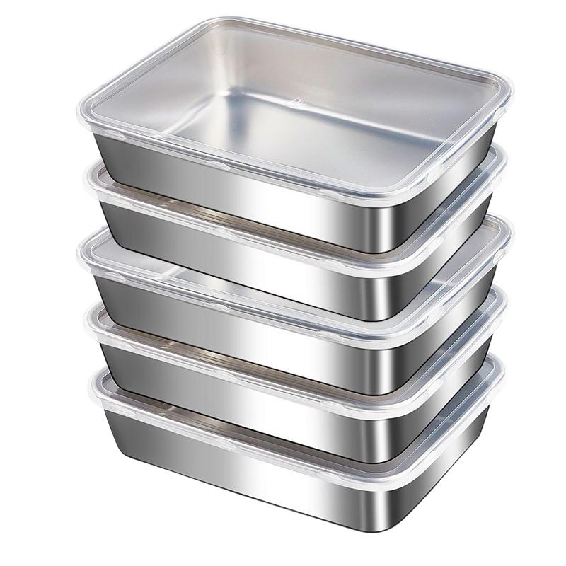 5 stk Matboks i rustfritt stål Friskholdsbeholder med lokk, Rektangulær Pølse Nudler Fruktskål