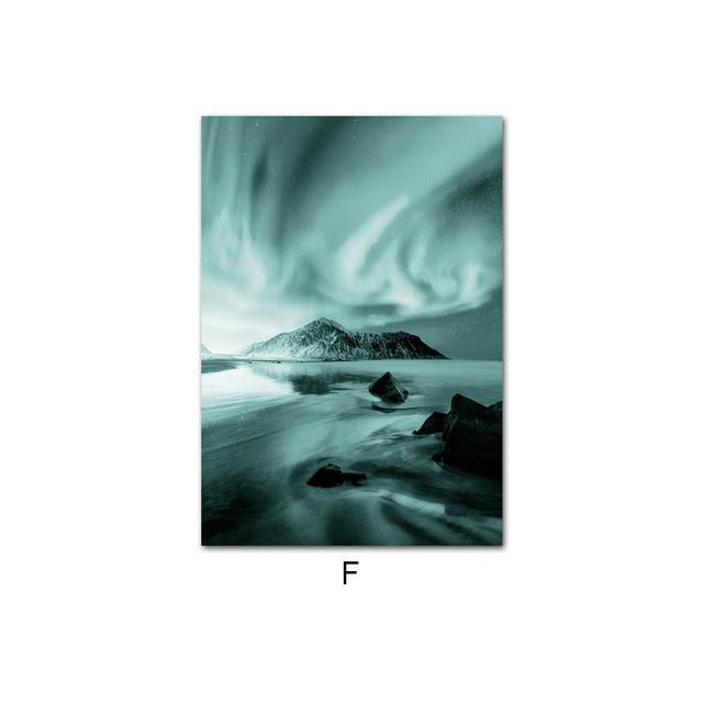 Aurora Lake Reflection Sheep Yak Animals Nature Scenery Canvas Painting Scandinavian Art Print Poster Wall Picture Home Decor