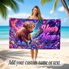 Highland Cow Theme Quick Dry Beach Towel Custom Name Text Print Large Sand Resistant Towel Beach Vacation