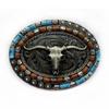 Bohemian Western Cowboy Głowa Byka Owalna Klamra Paska, 4,0 cm Retro Casual