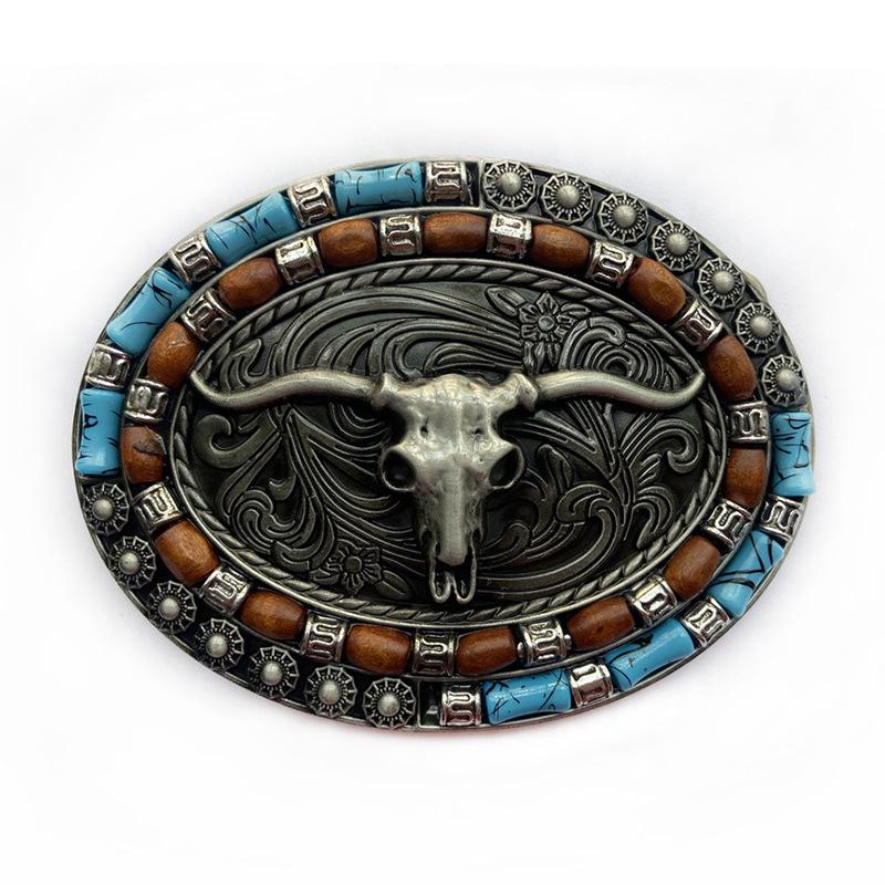 Bohemian Western Cowboy Głowa Byka Owalna Klamra Paska, 4,0 cm Retro Casual