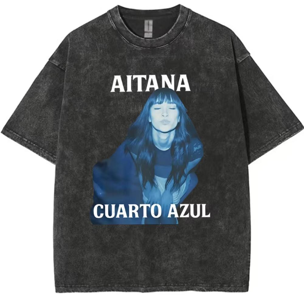 I Love Aitana CUARTO AZUL Washed Vintage Tshirt Men Women Fashion Pop Music TShirts Unisex Casual Oversized Short Sleeve Tshirt