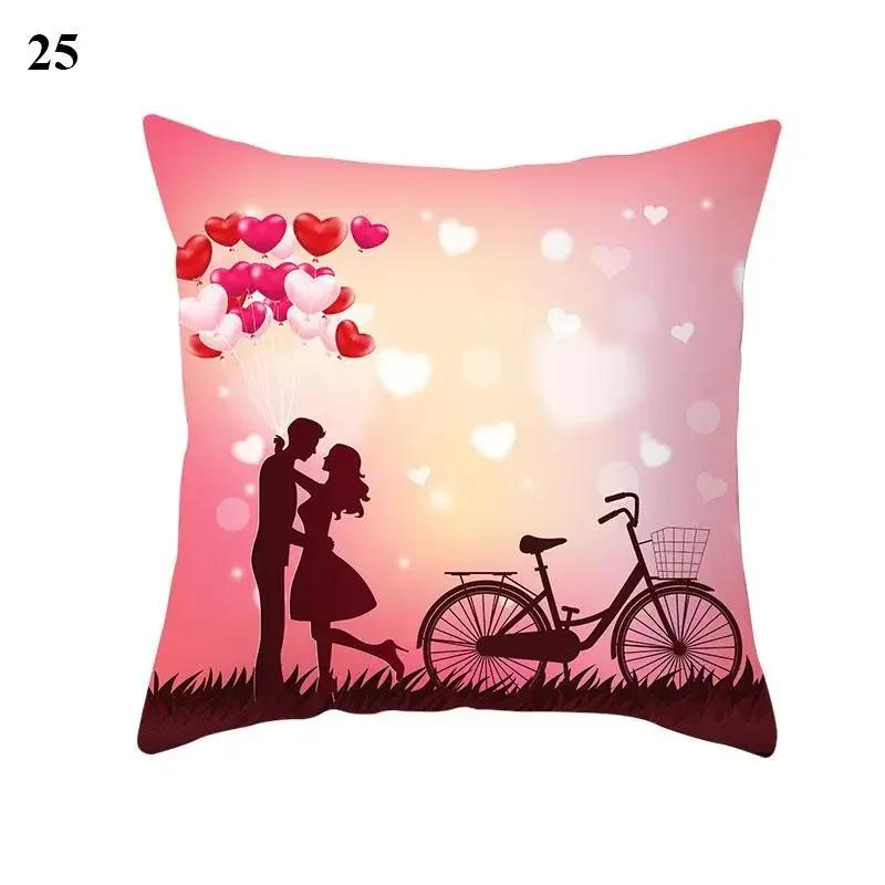 Valentine's Day Cushion Cover Red Heart Print Pillowcase Pillowcase Sofa Sofa Pillowcase