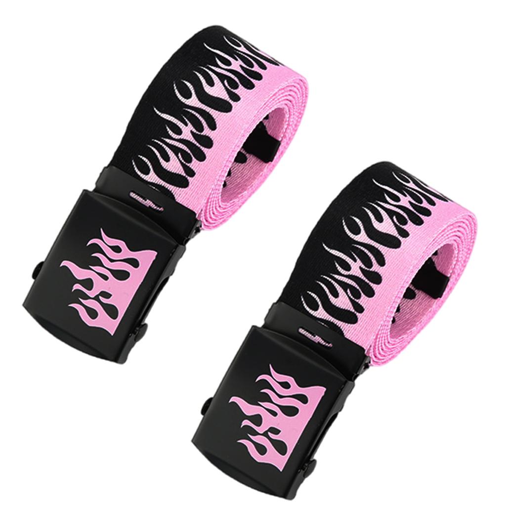 Hip Hop Style Flame Pattern Belt With Metal Buckles Durable Weave Fabric Adjustable Waist Strap For Punk Fashion Enthusiasts