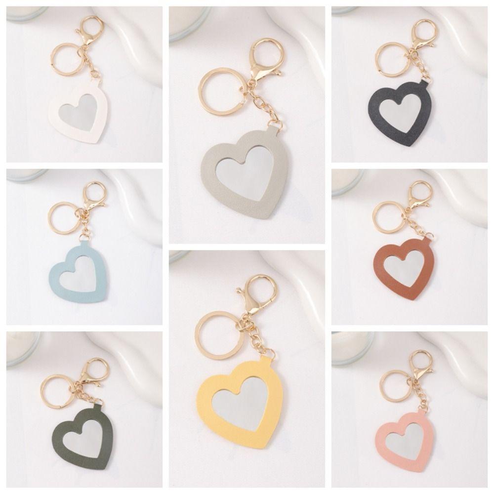 Espelho Cosmético de Coração Trinket Chaveiro com Argola de Chave Maquiagem Mini Espelho Feminino Senhora Menina