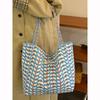 Fresh plaid nylon double-sided bag large capacity versatile Korean lazy wind big bag sweet printed letter bag female