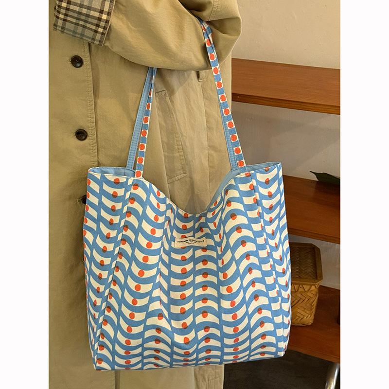 Fresh plaid nylon double-sided bag large capacity versatile Korean lazy wind big bag sweet printed letter bag female