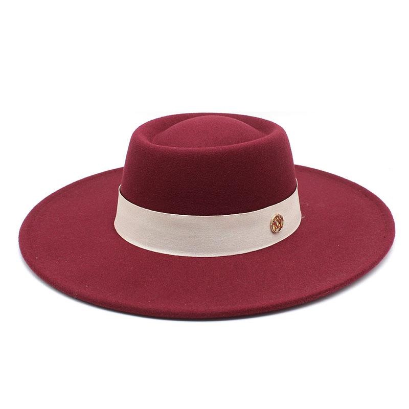 Solid Color Wool 9.5Cm Brim Mark Men'S And Women'S Warm Outdoor Oval Hoop Top Hat