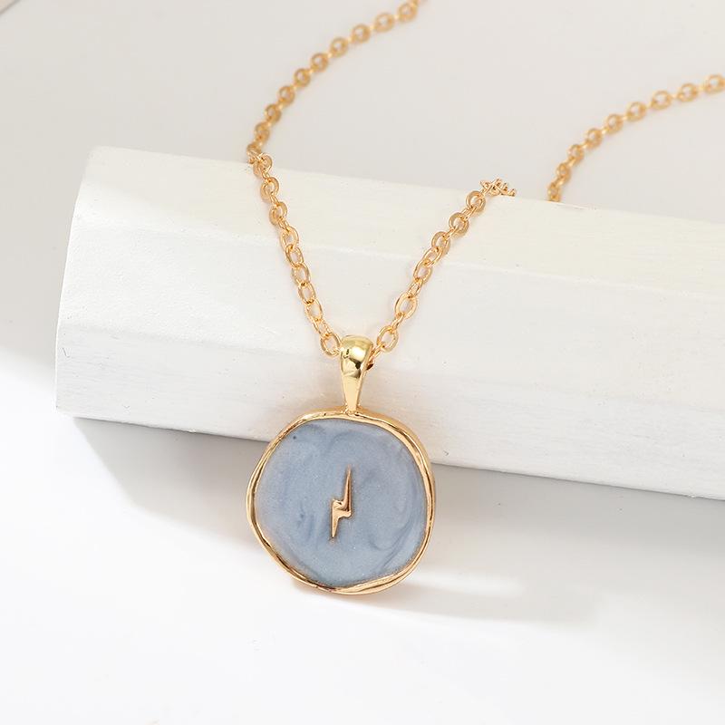 Modische Halskette mit Tropfenanhänger aus Legierung, Öl, Herz, Mond und Blitz, elegant, süß, rund, Partyschmuck für Damen, Geschenk