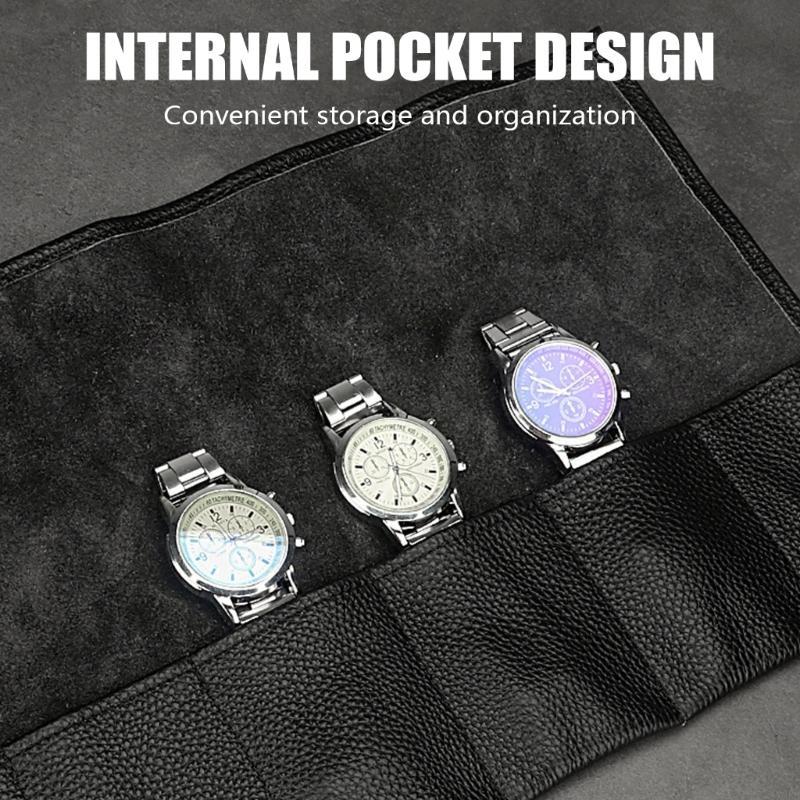 Couros de Vaca Relógio Mecânico Protetor Rolo Estojo para Relógios Protetor de Relógios Mecânicos com Interior de Veludo Macio X3UC