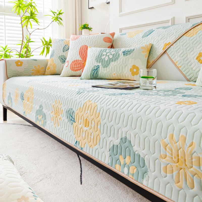Ready Stock Summer Ice Silk Latex Cold Feeling Sofa Cushion Cover Cartoon Printed Breathable and Skin Friendly Sofa Slipcover