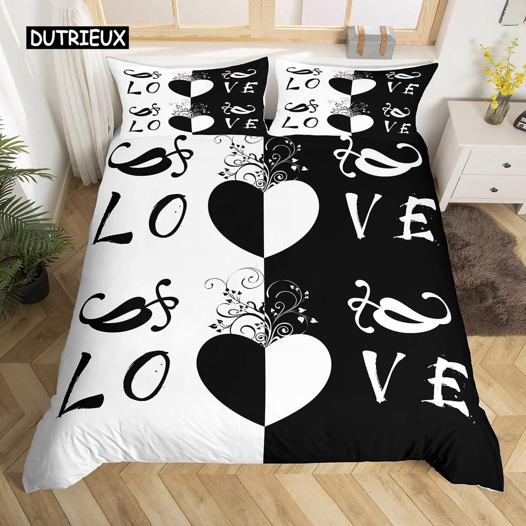 Páry Moderní Povlak na přikrývku Queen 220x240 260x240 Sada povlečení s korunkou Černá Bílá Povlak na manželskou postel 2 sp. Set pro dospělé
