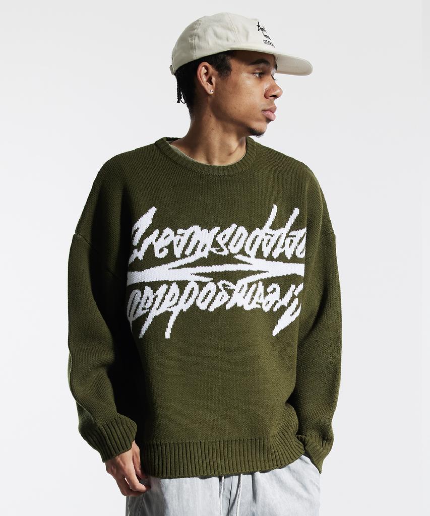 CREAM SODA LAB Big Graphic Jacquard Knit Sweatshirt Khaki