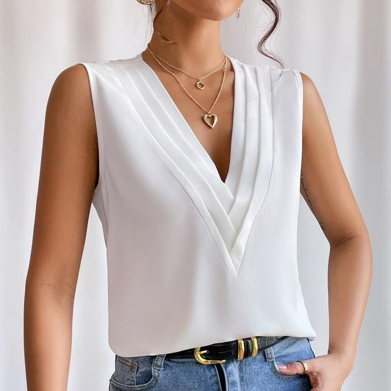 Women's Multi-Layered V-Neck Sleeveless Vest In Solid Color