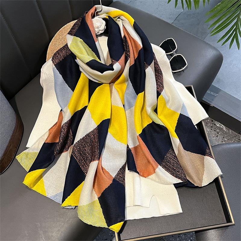 Color Blocks Plaid Print Cotton Linen Fashion Luxury  Ladies Women Scarf Female Long Shawl Muslim Hijab Wrap Scarves