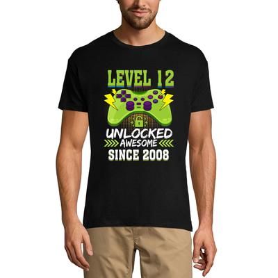Herren-Gaming-T-Shirt Level 12 Unlocked – Awesome Since 2008 – Geschenk zum 12. Geburtstag