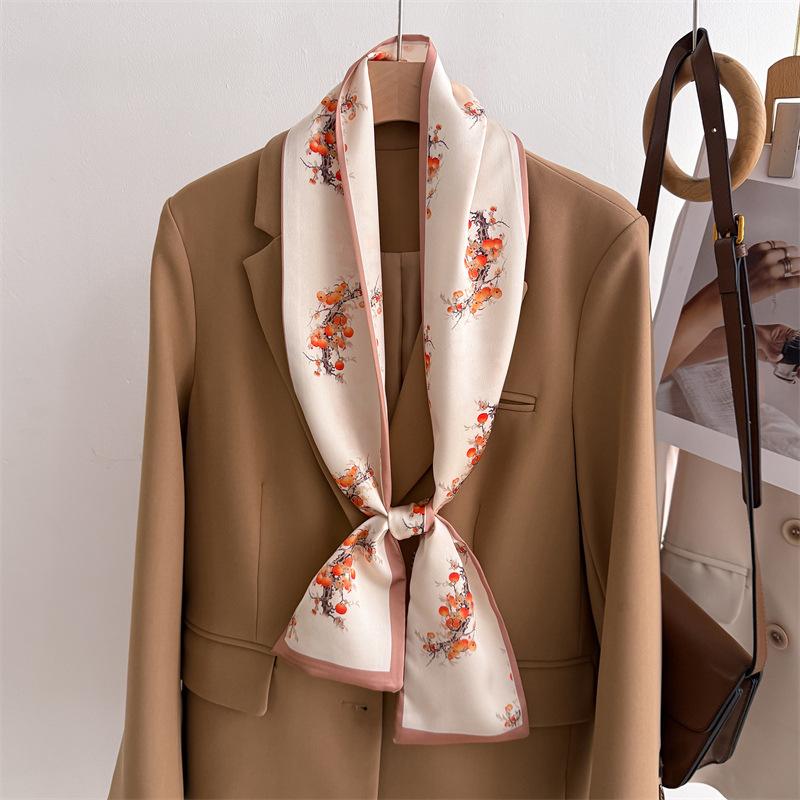 New temperament double-layer scarf streamer strap bag decoration suit scarf small long headband silk scarf women's printing narrow