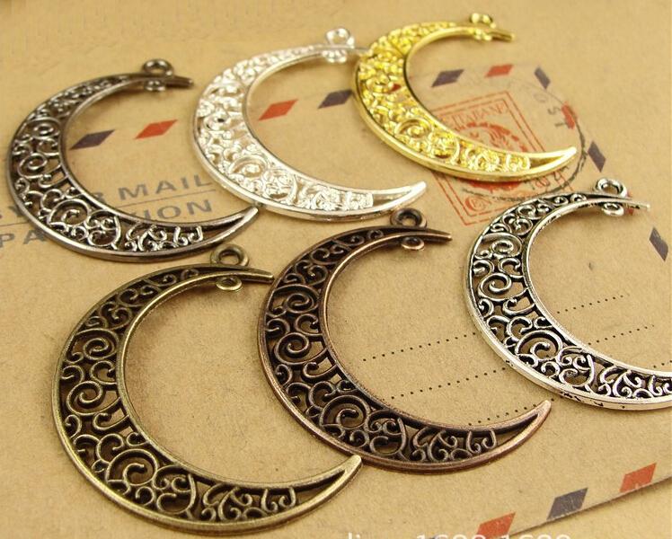 10pcs/lot 41x30mm Vintage Metal Alloy Hollow Moon Charms Jewelry Pendants Findings DIY Jewelry Making Accessories Wholesale