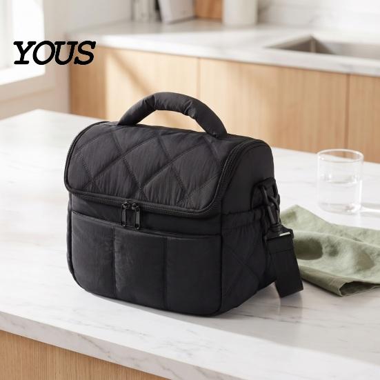 Fashionable Commuter Lunch Pouch Quilted Double Layer Insulated Bag, Lightweight Leakproof Thermal Box, Bag for Soup Storage Portable Large