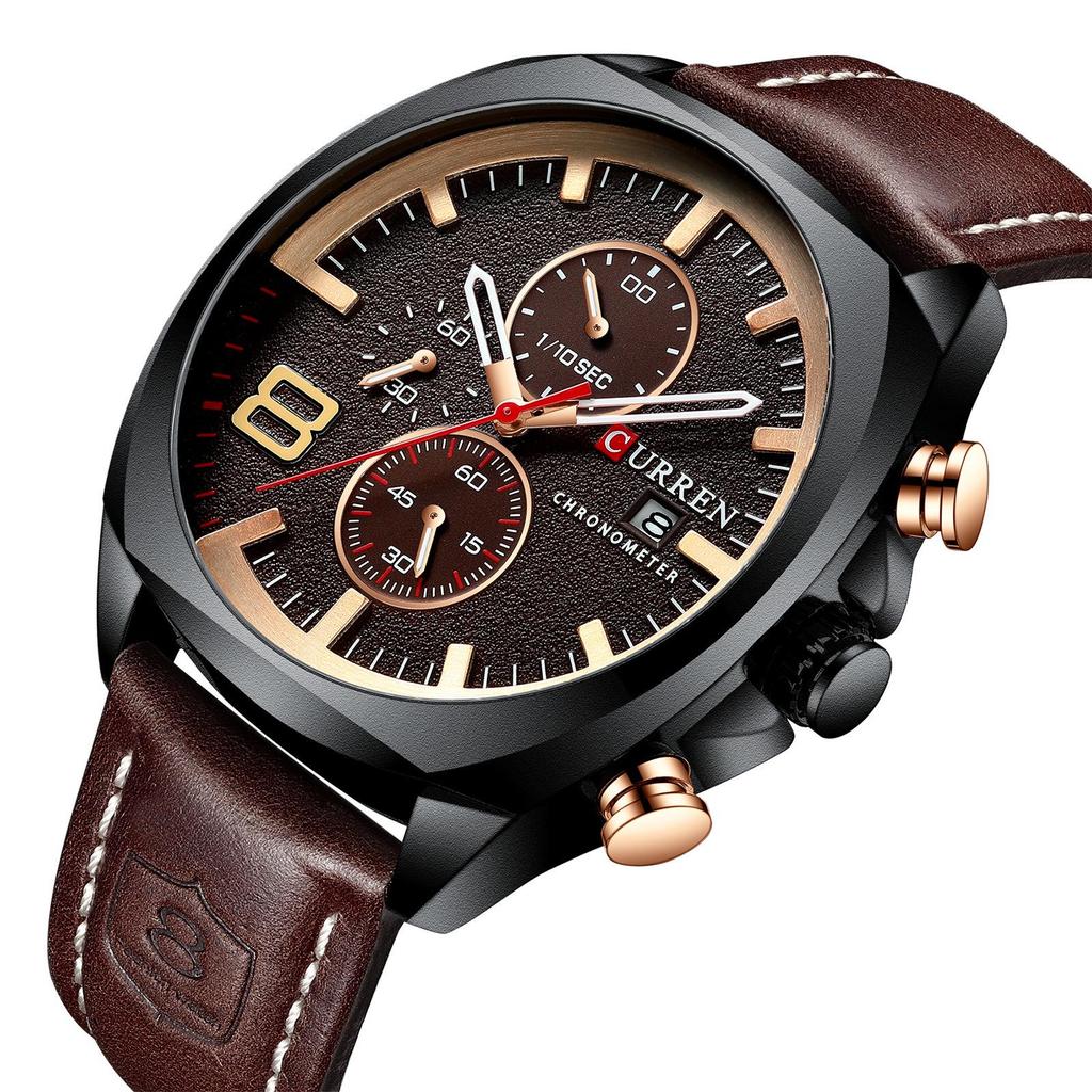 Curren 8324 Men's Waterproof Leather Strap Six-Hand Calendar Watch