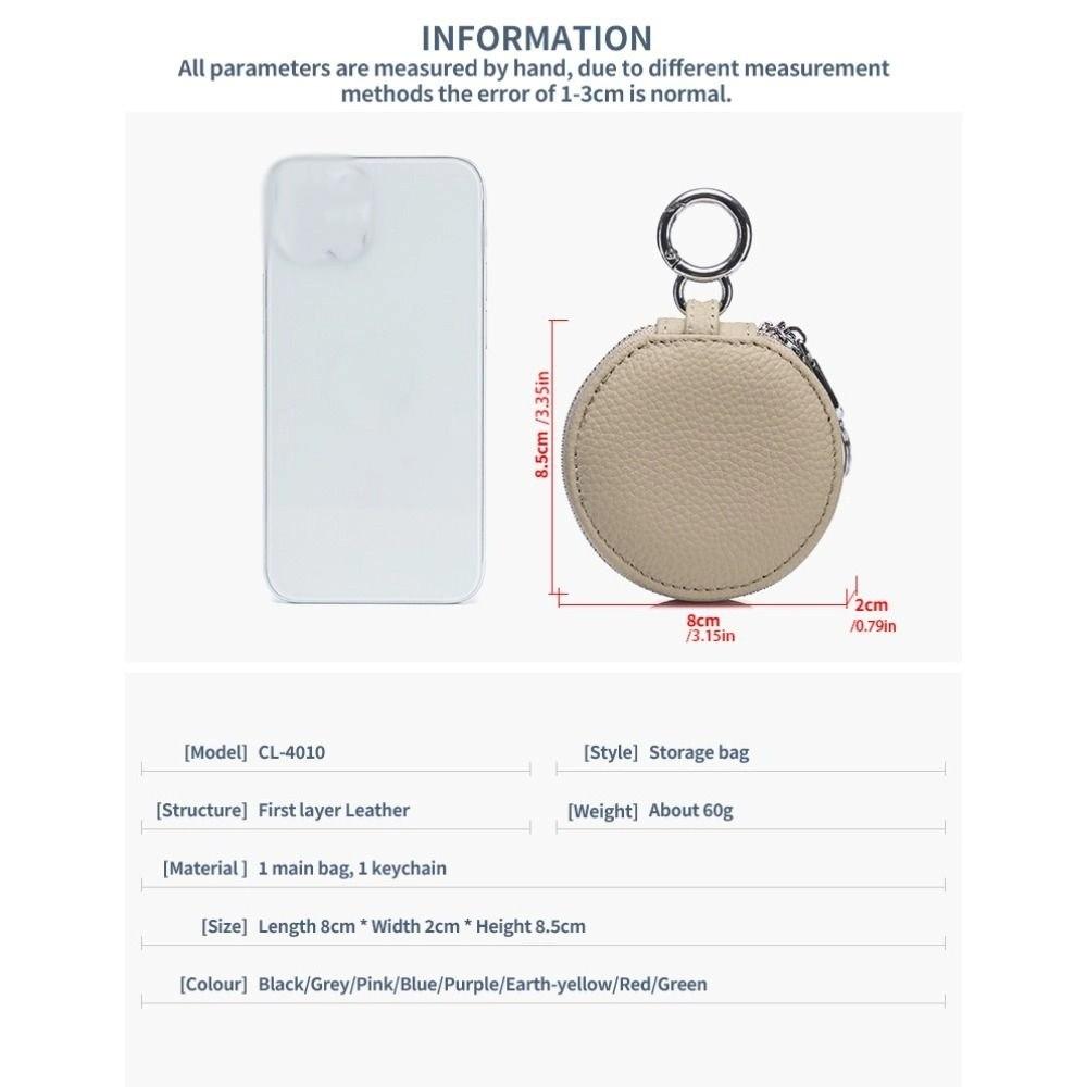 Zipper Round Wallet with Mirror Lipstick Storage Bag Mini Earphone Bag Outdoor