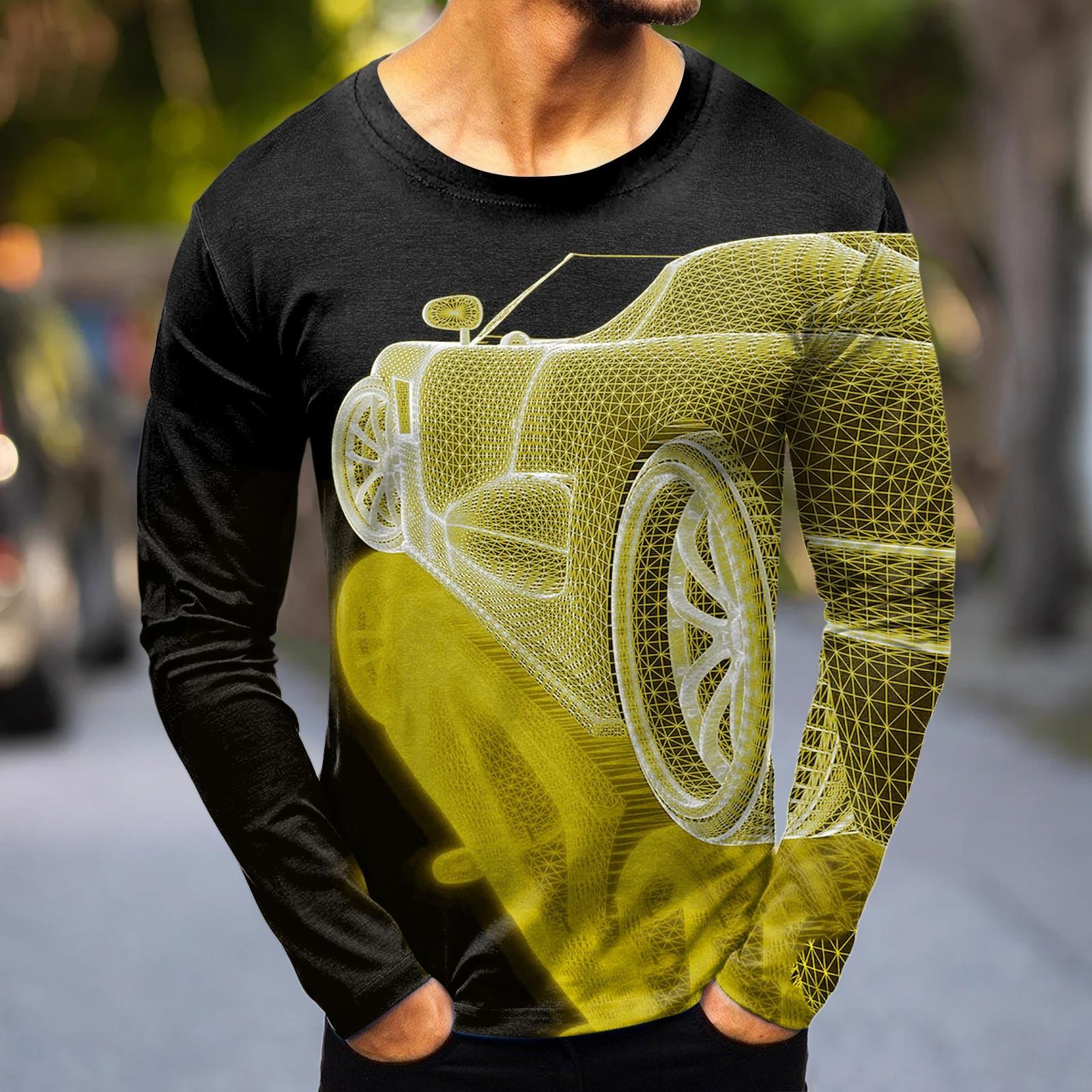 

Мужская мода повседневные рубашки с круглым вырезом и длинными рукавами с принтом в полоску, топы, блузки L жёлтый