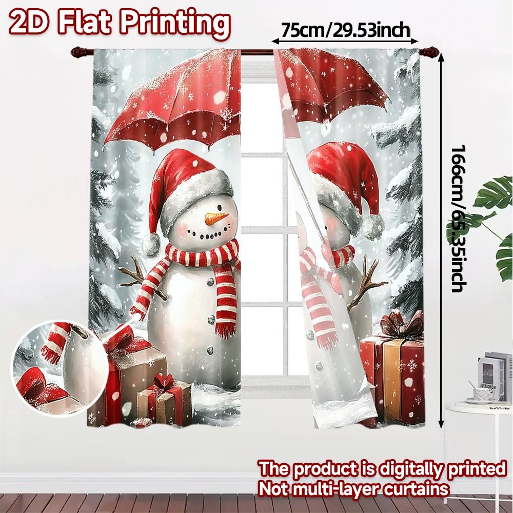 2pcs  Curtains Christmas Snowmen Merry Winter Fun Print Chic Curtains Versatile Fabric Curtains Versatile All Perfect for Living