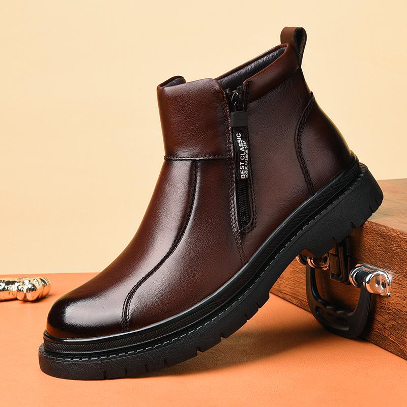 Men's 2025 Height-Increasing Genuine Leather Chelsea Martin Boots with Velvet Wool Lining