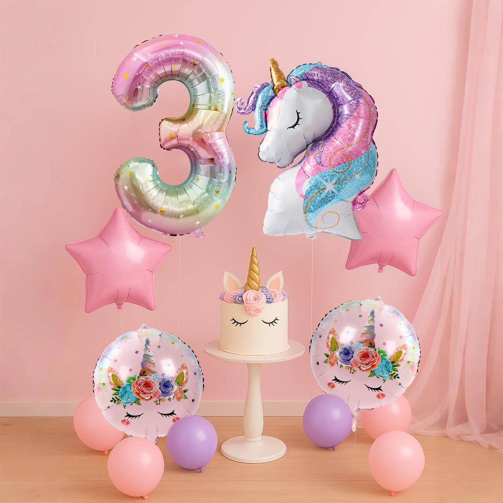 Rainbow Unicorn Balloon Bunch Happy 1st Girls Birthday Party Decorations Kids Favors Gifts Balloons Unicorn Baby Shower Supplies